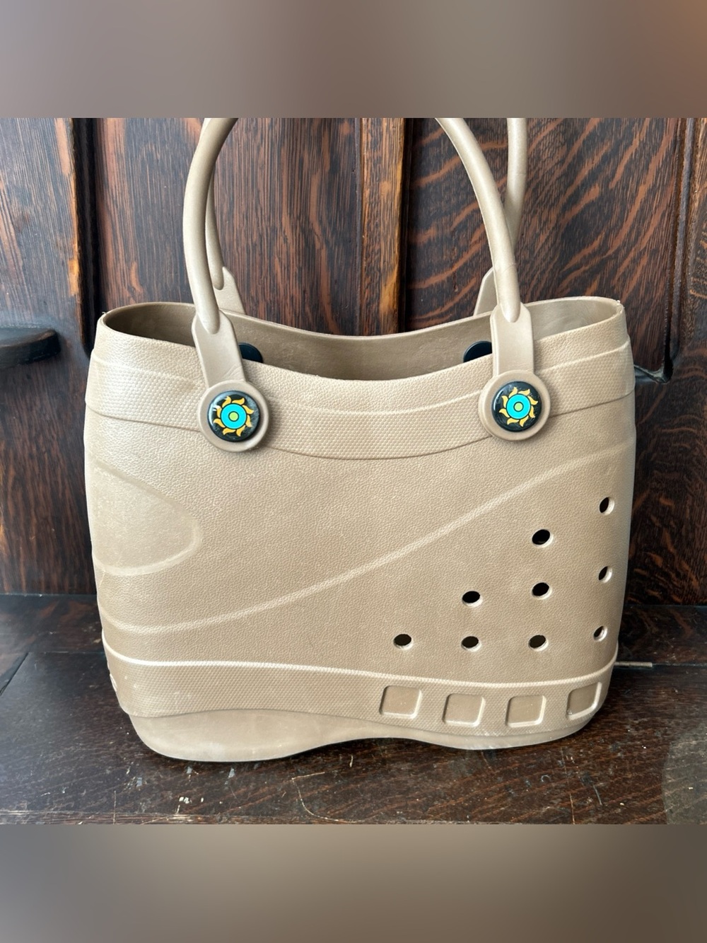 OPTARI SOL Brown Tote Croc Style Waterproof Beach Hand Bag Rubber Handles